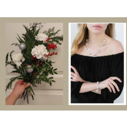 Jouluinen kimppu + hopeoituja koruja